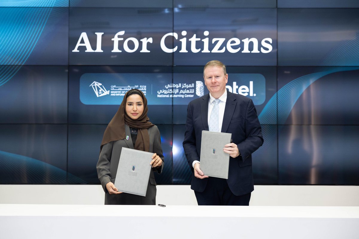 سعداء بالشراكة مع وزارة الاتصالات وتقنية المعلومات @mcitgovsa و <a href="/intel/">Intel</a> للتعاون ضمن مبادرة "الذكاء الاصطناعي للمواطنين" عبر المنصة الوطنية للتعليم الإلكتروني FutureX لدعم مهارات المواطنين في مجالات #الذكاء_الاصطناعي والتقنيات الرقمية المتقدمة.