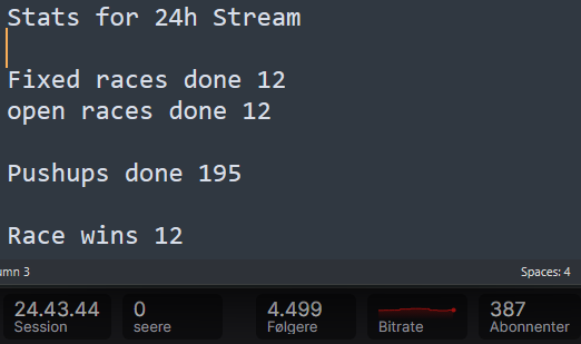 WHAT A CRAZY FUCKING STREAM. THANKS TO ALL WHO WAS THERE AND ALL THE SUPPORT. I KNOW I CAN BE HARD SOMETIMES WITH WHAT I SAY BUT I JUST SAY THE TRUTH AND WHAT I THINK DAS IT! 

ALL GT3 OPEN AND FIXED RACES WHERE COMPLETED THIS 24H. ONLY 15 MIN BREAK BETWEEN RACES

MUCH LOVE! &lt;3