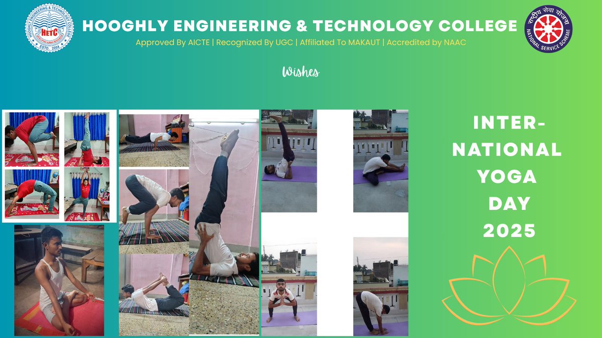 nsshetc's tweet photo. On #InternationalYogaDay2025, volunteers from the #NSS Unit, HETC celebrated #YogaForOneEarthOneHealth, demonstrating wellness from home—sharing a collage of yoga poses to promote mindfulness, health, harmony, and planetary well‑being.
#IYD2025  #NSSIndia https://t.co/gHrCNB2bwZ
