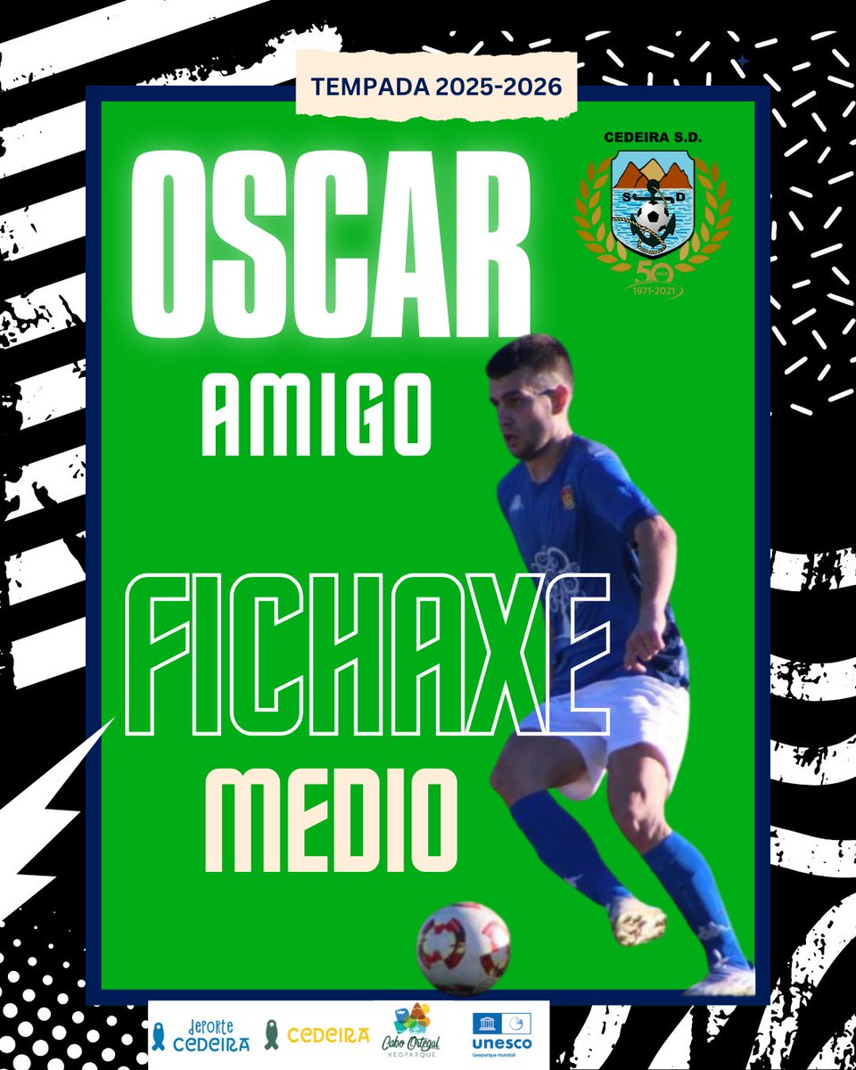 NOVA FICHAXE 🤍🖤👏✍️

🆕️ Tempada 2025-2026
👤Oscar Amigo Noya
🏠 Ferrol
⚽️ Mediocentro
➡️  CD As Pontes 

📝Un xogador con gran experiencia na primeira futgal donde pasou por equipos coma o Narón, Eume, Maniños e As Pontes.

Moita sorte e benvido de a tua casa
 🖤🤍🥰👏