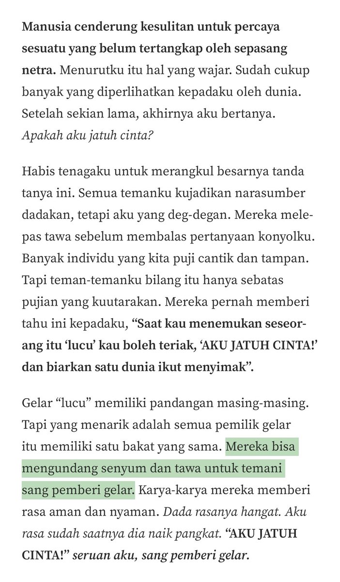 — Gelarmu adalah "lucu" karena bisa mengundang senyum dan tawa untuk temani sang pemberi gelar (aku).