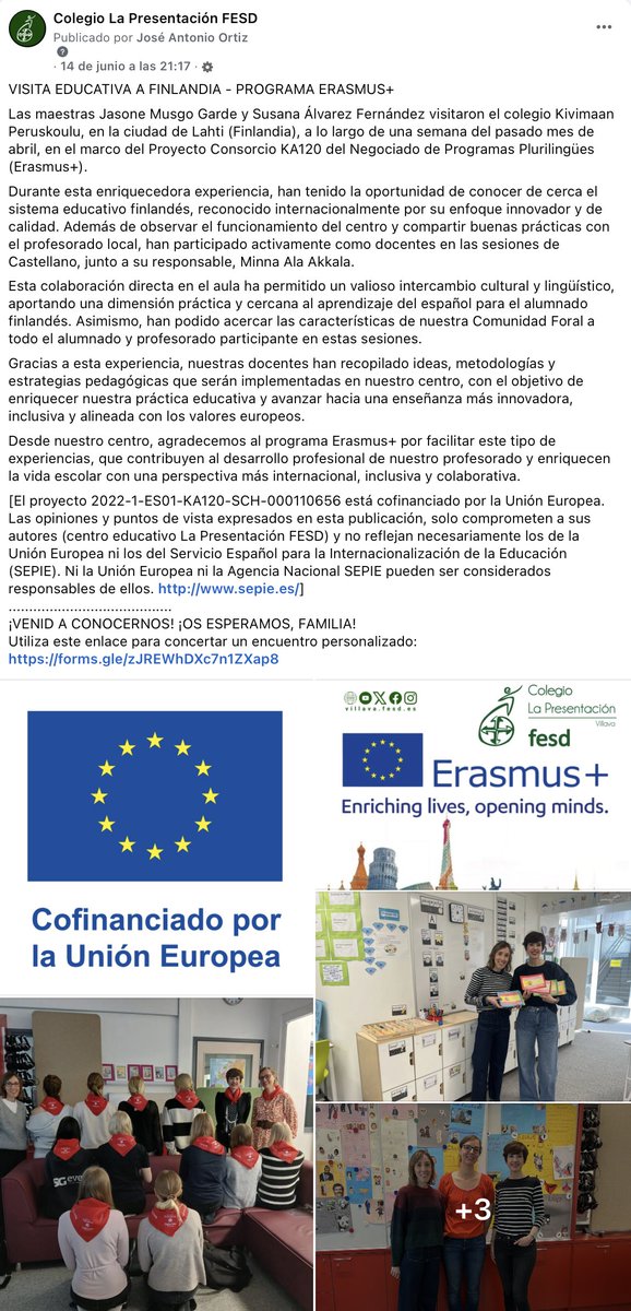 PresentFESD's tweet photo. Las maestras Jasone Musgo y Susana Álvarez visitaron el colegio Kivimaan Peruskoulu, en Lahti (Finlandia), por una semana, en el marco del Proyecto Consorcio KA120 del Negociado de Programas Plurilingüe (Erasmus+). Compartirán su experiencia con el claustro en el mes de junio. https://t.co/zjGXidmx4Q
