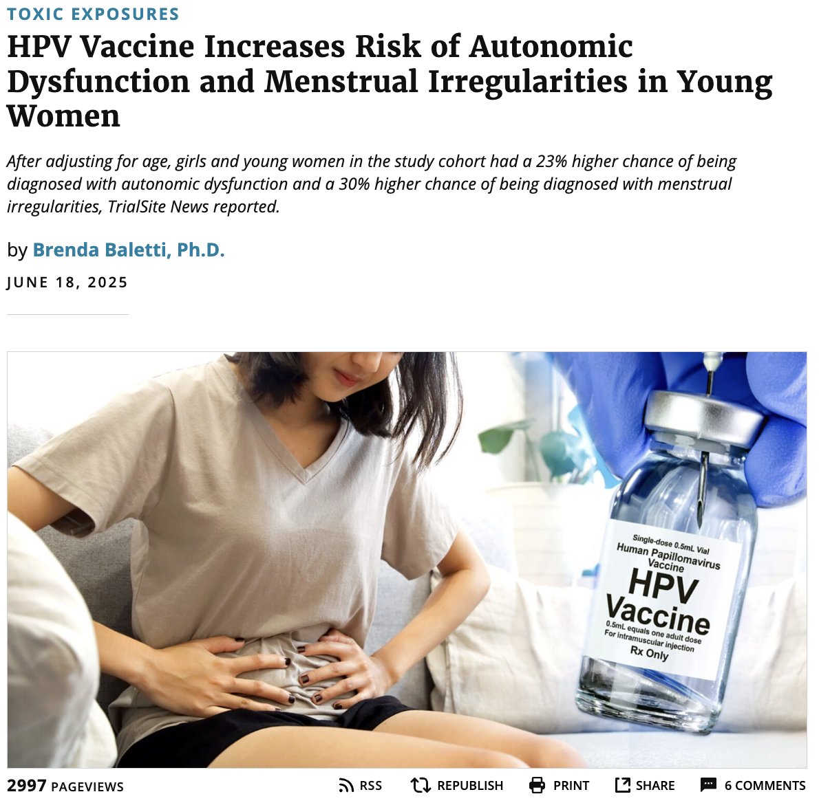 McCulloughFund's tweet photo. HPV Vaccine Increases Risk of Autonomic Dysfunction and Menstrual Irregularities in Young Women

After adjusting for age, girls and young women in the study cohort had a 23% higher chance of being diagnosed with autonomic dysfunction and a 30% higher chance of being diagnosed with menstrual irregularities, TrialSite News reported.

https://t.co/rdCttDnalR
@ChildrensHD 

#MFScholar