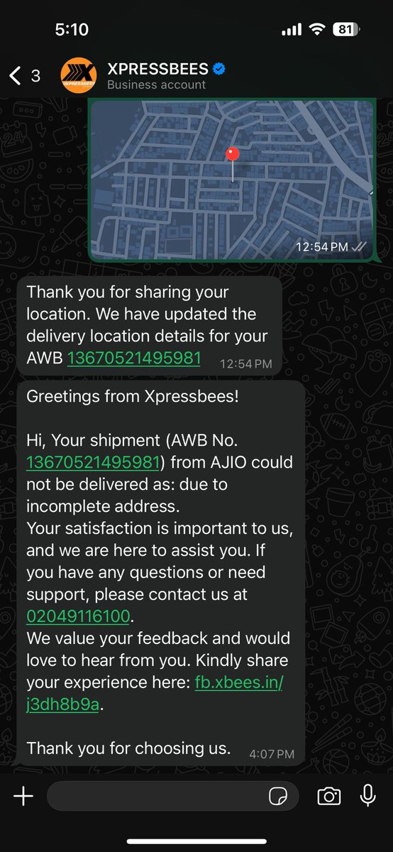 deepak_dudhani's tweet photo. @XpressBees_IN @AJIOLife Here all time they drop a message that incomplete address which is not true, all other delivery services smoothly provide services without any issues. https://t.co/ege66dxDov