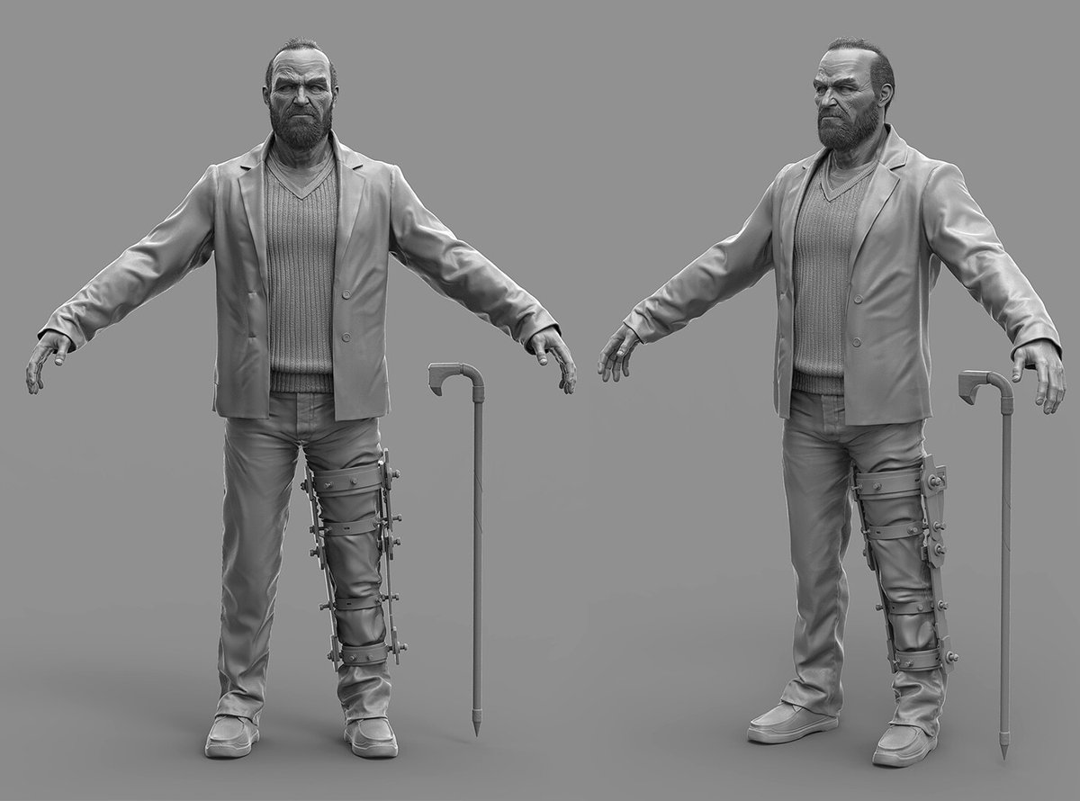 ArkhamChannel's tweet image. Senior character artist Rodrigue Pralier shared 3D models for what seems to be Damian Wayne, Bruce Wayne, Huntress, and Killer Croc in the canceled Batman game by WB Games Montreal.
The old Bruce Wayne we see here matches the first leaks for the game that specifically mentioned…