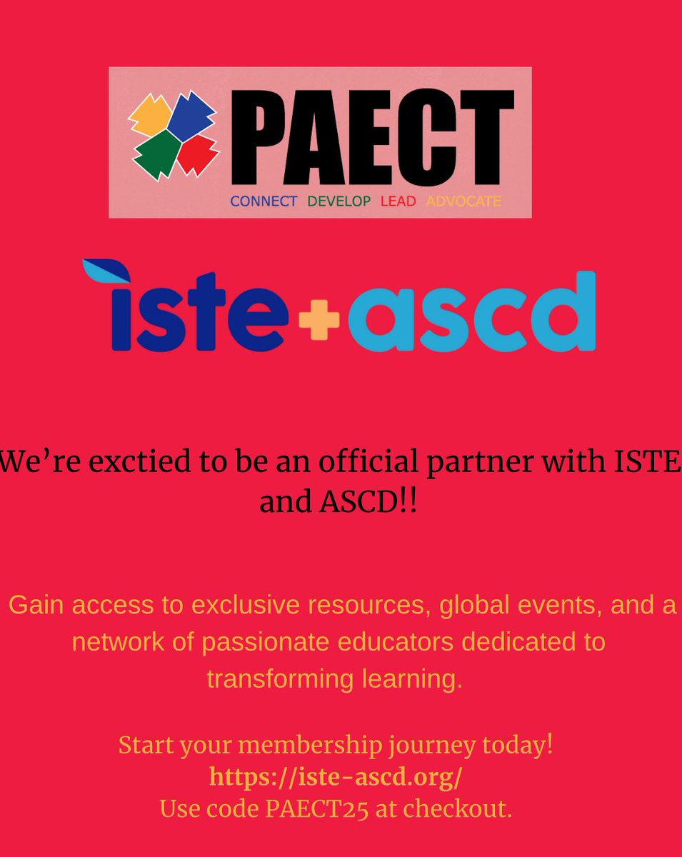 Hope to see many of you at #ISTELive in San Antonio! If you become an ISTE member or are renewing your ISTE membership, use the code PAECT25 so that you are connected to PAECT! 
 #istelive25