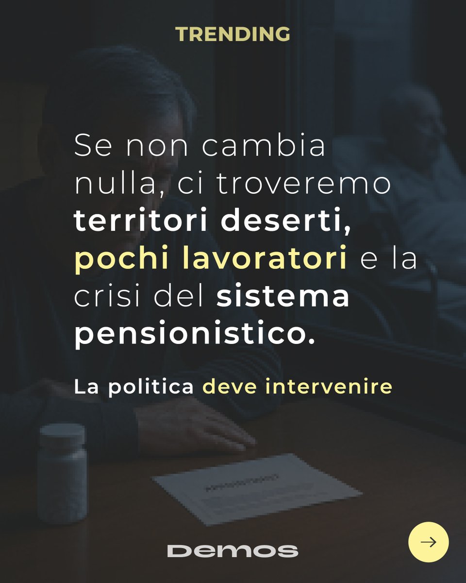 DemosItalia's tweet photo. Trending 🟡

Il Ministro dell'Economia #Giorgetti ha lanciato l'allarme "la contrazione demografica è un'emergenza nazionale: il Sud Italia perderà oltre 3 milioni di abitanti nel breve periodo".

Nel 2026 l'Italia avrà 2 milioni di abitanti in meno rispetto al 2015. https://t.co/BAU4WYSaWa