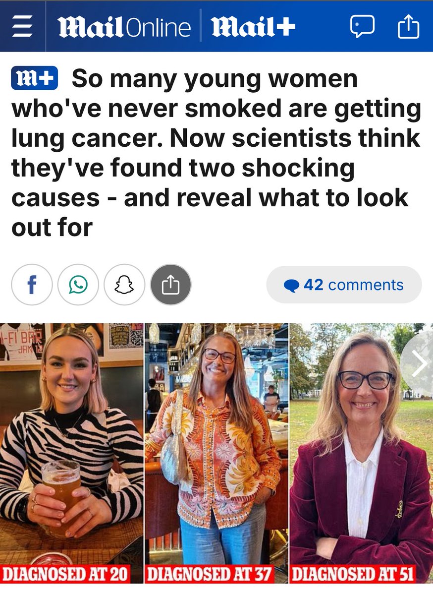 Oncogene Cancer Research (@oncogenecancer) on Twitter photo Why are so many young women getting #lungcancer?
Our co-founder <a href="/Janclarkgirls/">Janclark</a>’ daughter Amy was just 20. Jules was 37 and Mel just 52.
Worth reading <a href="/MeikeLeonard/">Meike Leonard</a>’s article featuring <a href="/MatthewEvison1/">Matthew Evison</a> & <a href="/DrWilliamHill/">Will Hill</a> <a href="/TheCrick/">The Francis Crick Institute</a> on this trend
👇
dailymail.co.uk/health/article… Why are so many young women getting #lungcancer?
Our co-founder <a href="/Janclarkgirls/">Janclark</a>’ daughter Amy was just 20. Jules was 37 and Mel just 52.
Worth reading <a href="/MeikeLeonard/">Meike Leonard</a>’s article featuring <a href="/MatthewEvison1/">Matthew Evison</a> & <a href="/DrWilliamHill/">Will Hill</a> <a href="/TheCrick/">The Francis Crick Institute</a> on this trend
👇
dailymail.co.uk/health/article…