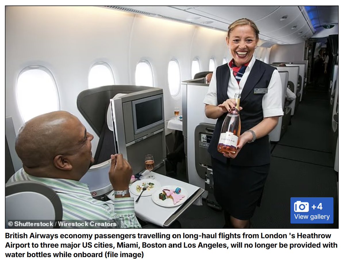 john_actuary's tweet image. Amusingly inappropriate picture on a Daily Fail article about BA having a one week trial removing water bottles for economy passengers.