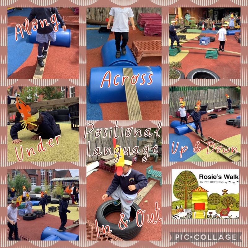 This week we have been learning about prepositional language and using the story book, 'Rosie's Walk' by Pat Hutchins as our starting point. We have made hen and fox masks to use as we acted out the story, made a large outdoor obstacle course and played games!