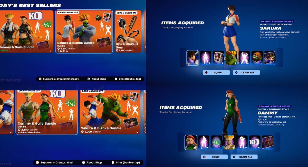 Shop Time 🎁

Sakura Blanka
Mc3G .<a href="/MC3GTV/">MC3GTV</a>
Thegoat24 .<a href="/thegoat24backup/">thegoat24</a>

Cammy Guile
Nanie .<a href="/MrsPree_/">Mrs.Pree</a>
Wcd .<a href="/WorldCD_/">WorldComingDown_</a>

Ryu ChunLi
Sheready .<a href="/code_sheready/">GFuel || SheReady✨</a> .<a href="/bigfootsworld_/">bigfootsworld</a> 

Ryu Gear
Philippdome .<a href="/Philippbackup/">Philippdomebackup</a>

Cammy Gear
Chances .<a href="/CreatesChance/">ChanceCreation</a>

Sakura Gear
Repulsa .<a href="/Awesomee_Meh/">Awesome Me</a>