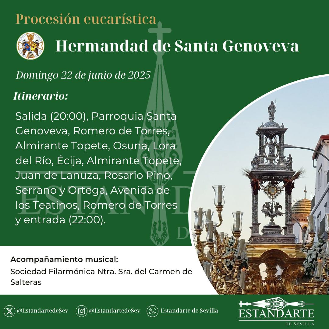 Estandarte de Sevilla (@estandartedesev) on Twitter photo 🟢 #EstandarteDS | Este domingo 22 de junio, procesión eucaristíca de la <a href="/hdadstagenoveva/">Santa Genoveva</a>; acompaña el <a href="/CarmenDSalteras/">El Carmen de Salteras</a>
#SacramentalesSevilla25 🟢 #EstandarteDS | Este domingo 22 de junio, procesión eucaristíca de la <a href="/hdadstagenoveva/">Santa Genoveva</a>; acompaña el <a href="/CarmenDSalteras/">El Carmen de Salteras</a>
#SacramentalesSevilla25