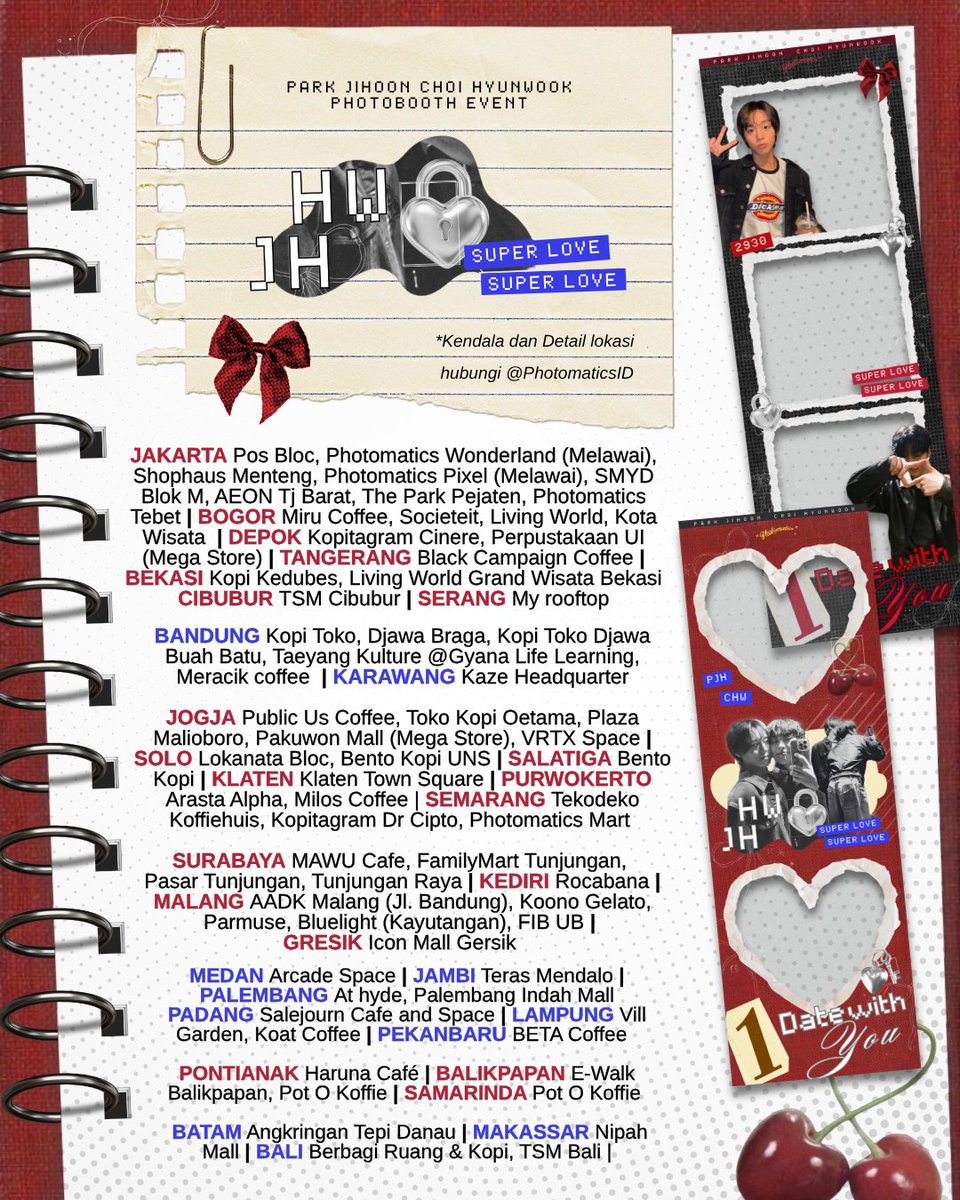 hwjhlovebots's tweet photo. #1DateWithYou x Photomatics HERE!!

Siap-siap jatuh cinta (lagi) bareng #ParkJihoon &amp; #ChoiHyunwook di photobooth spesial ini! 📸💖

Ajak bestie dan foto bareng di spot paling gemes ini YUHUU~

💌 Cek info lengkapnya di poster!

#HWJH #박지훈 #최현욱 https://t.co/vfmrn4P0di