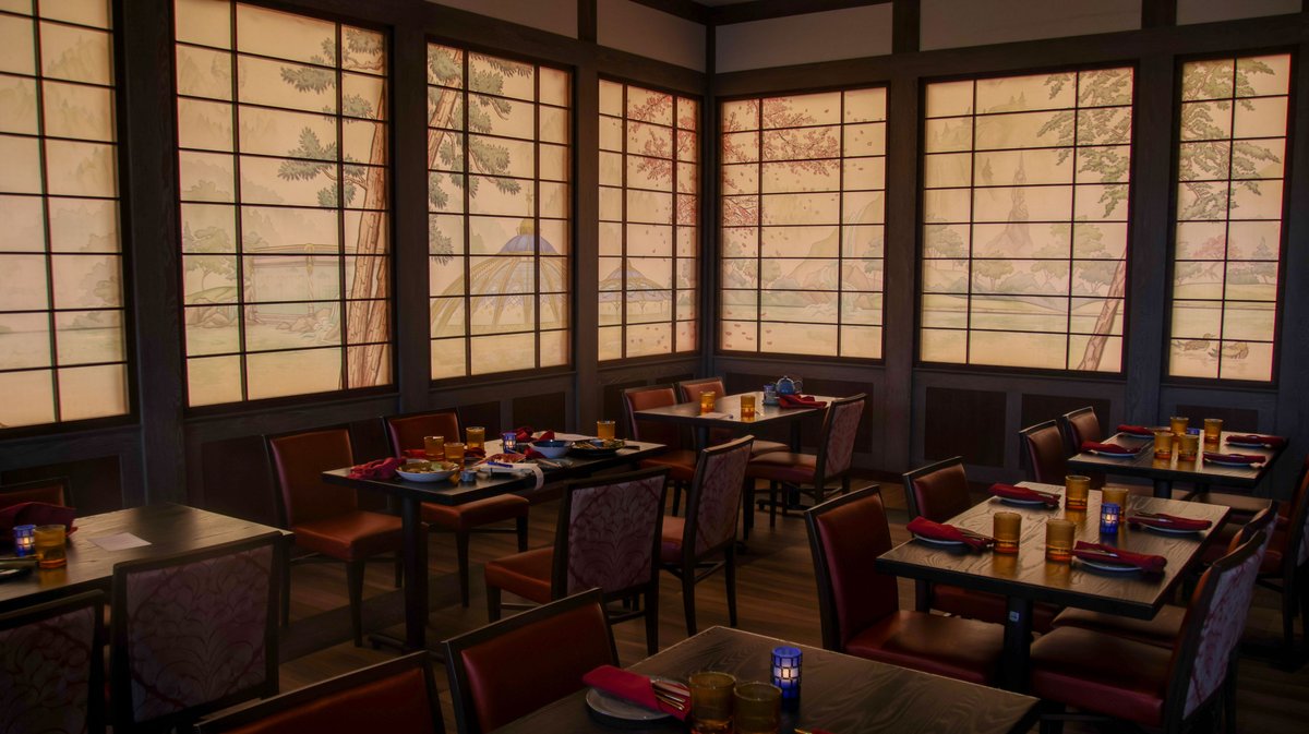 bioreconstruct's tweet photo. A room in The Blue Dragon restaurant has decorative panels with watercolor art of the skyline of Celestial Park.
Atlantic, Constellation Carousel, and the Dark Universe portal are seen here. https://t.co/iRVIhi4V9e