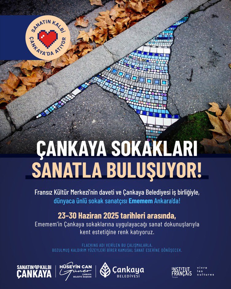 Çankaya Kültür Sanat (@cankayaks) on Twitter photo 🎨🌈 #Çankaya sokakları, renkli birer sanat eserine dönüşüyor!
<a href="/ifturquie/">Institut français de Turquie</a> iş birliğiyle, dünyaca ünlü sokak sanatçısı Ememem, “Flacking” adı verilen özel çalışmalarıyla ilçemizi renklendirecek. 🖌️
📍Çankaya’da yürürken birden sanatla karşılaşmaya hazır olun! 🤩 🎨🌈 #Çankaya sokakları, renkli birer sanat eserine dönüşüyor!
<a href="/ifturquie/">Institut français de Turquie</a> iş birliğiyle, dünyaca ünlü sokak sanatçısı Ememem, “Flacking” adı verilen özel çalışmalarıyla ilçemizi renklendirecek. 🖌️
📍Çankaya’da yürürken birden sanatla karşılaşmaya hazır olun! 🤩