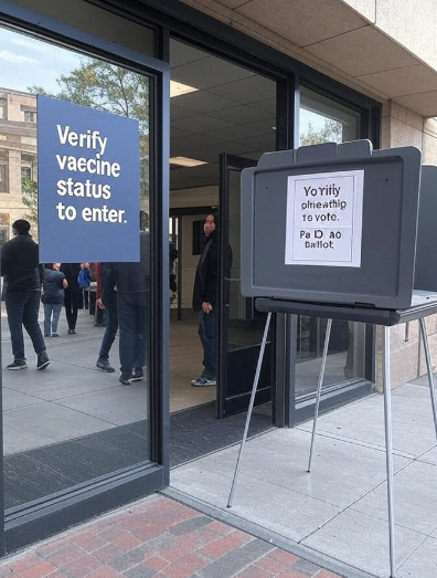 politico77's tweet photo. If we can verify your vaccine status to enter a restaurant, we can verify your citizenship to vote. No ID, no ballot. It’s that simple. 🇺🇸
\#ElectionIntegrity #MAGA #SecureOurVote #AmericaFirst https://t.co/HCyE3qGftZ