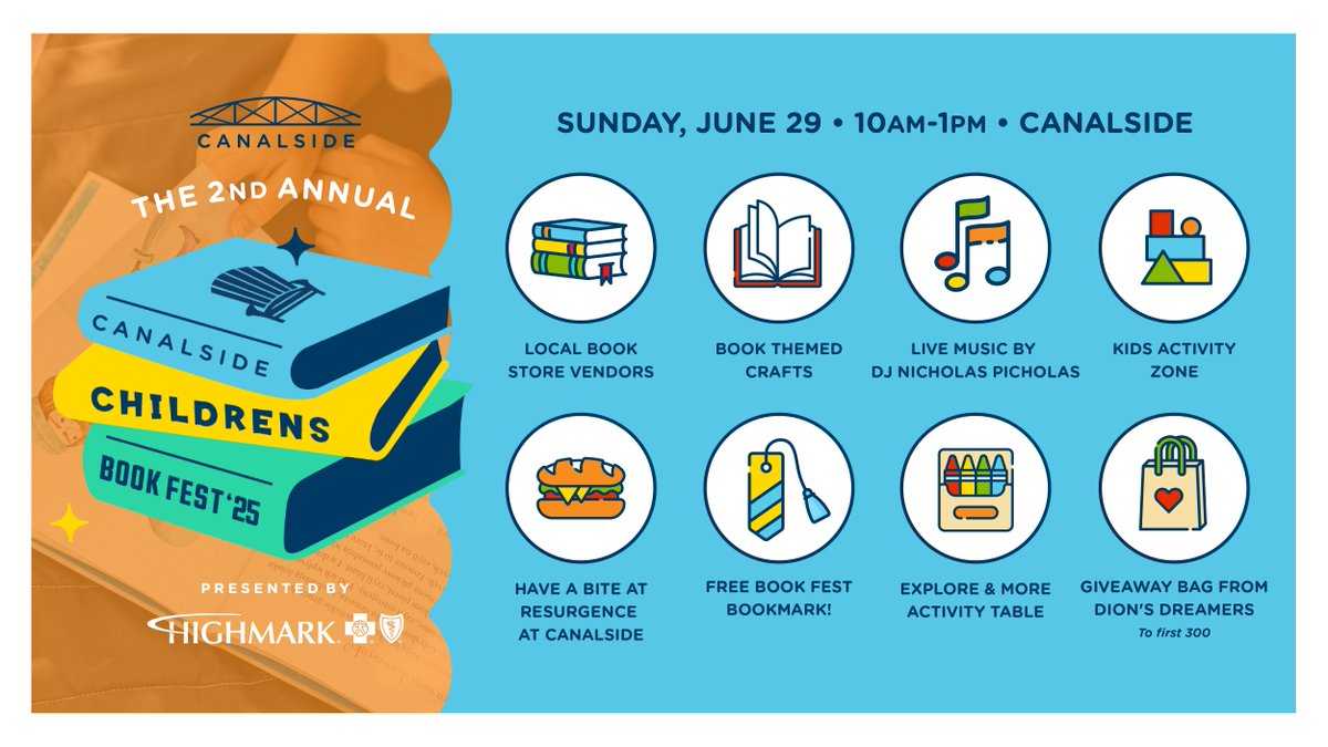 BufWaterfront's tweet image. Our 2nd annual Children's Book Festival is taking place in just ONE WEEK!
Make your way to Canalside for an afternoon of live readings, book themed crafts, a kids activity zone, music by @NKiss985, gift bags courtesy of @DionsDreamers, + more!
buffalowaterfront.com/events/bookfest