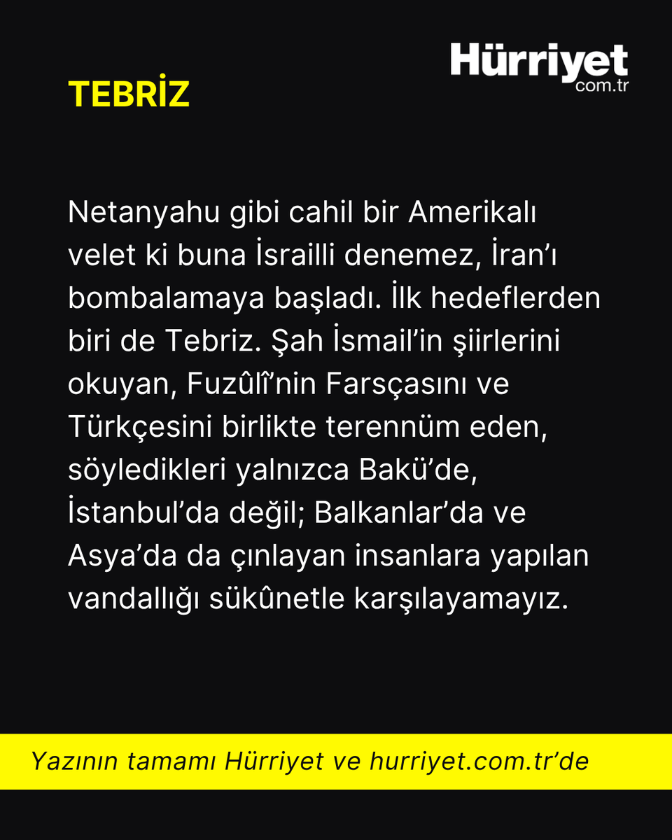 Prof. Dr. İlber Ortaylı, İsrail'in hedef aldığı Tebriz kentini yazdı <a href="/ILBERORTAYLIGSU/">İlber Ortaylı</a> 
hurriyet.com.tr/yazarlar/ilber…
