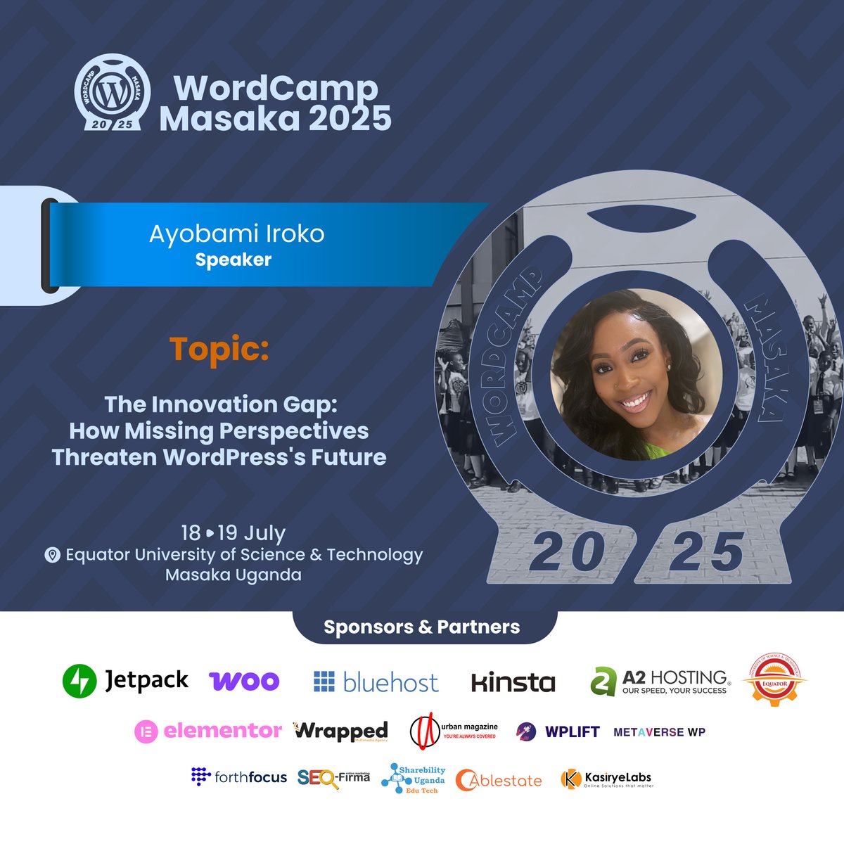 📢 #WCMasaka 2025 Speaker Spotlight! 
Don't miss Ayobami on "The Innovation Gap: How Missing Perspectives Threaten #WordPress’s Future." She asks: Can WP truly thrive globally without diverse voices? A vital discussion for WordPress's future! 📷Get ticket: masaka.wordcamp.org/tickets