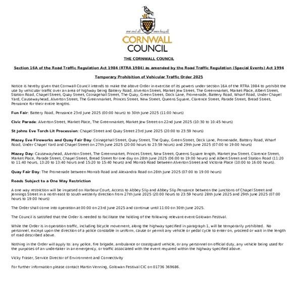 Road closure for Goleman