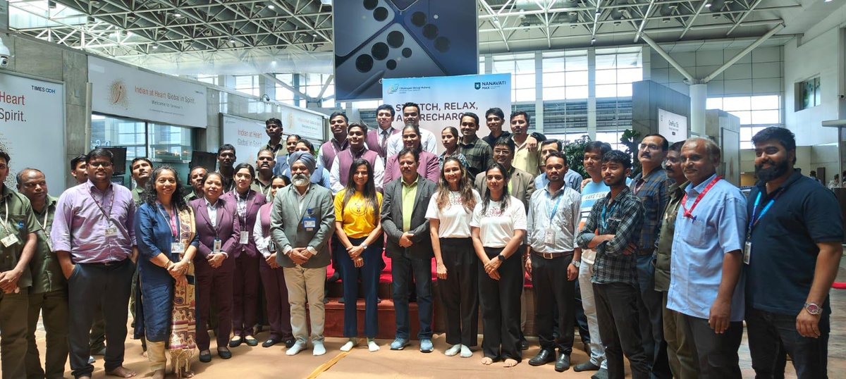 We brought the gift of Yoga to the heart of Mumbai Airport.
Our special Asana session for airport staff and personnel offered a much-needed pause amidst
the rush — helping them reconnect with their breath, body and inner calm.