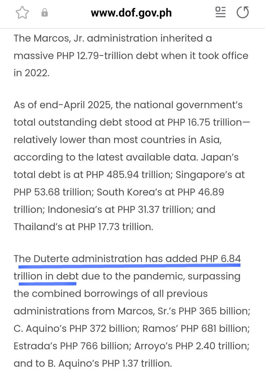 <a href="/News5PH/">News5</a> She needs to provide full context &amp; inform her audience that the stated ₱16T covers 8 admins (from 1965 to the present or 60 yrs), with the last admin under her father contributing ₱6.84T (a jump from ₱1.37T under Aquino) accounting for 41% of the total debt in just 6 yrs. 👇