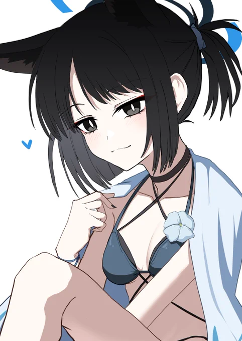 水着キキョウちょっとヘアアレンジ 短い髪を後ろにまとめてる女の子好きです #ブルアカ
