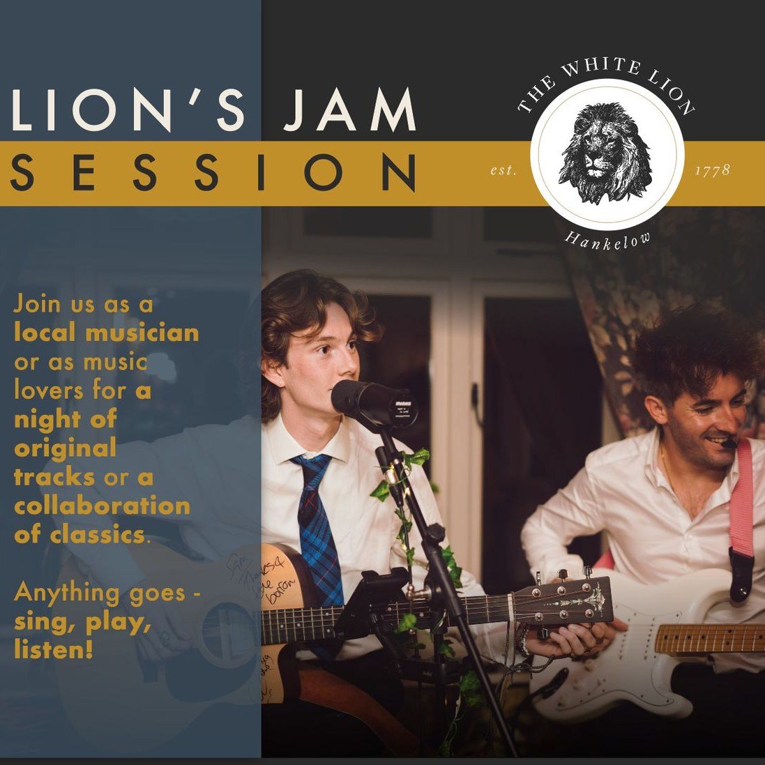 White Lion Hankelow are excited to announce their first Lion's Jam Session on What's On Wednesday.
🎸Join them on the 25th June for a night of local music over a few pints and some great pub grub. 
tastecheshire.com/places-to-eat/…