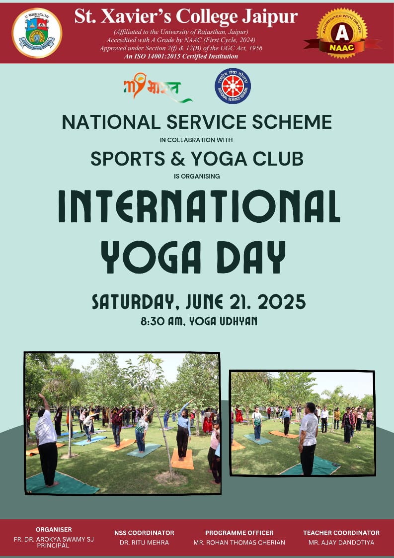 NSS_SXCJ's tweet photo. 🧘‍♂️ 11th International Yoga Day | June 21, 2025
NSS Units of St. Xavier’s College Jaipur celebrated with great enthusiasm &amp; unity!
Students, staff &amp; management came together to practice simple, daily yogic exercises—perfect for even the busiest routines.
#YogaForAll #IDY2025 #NSS https://t.co/H0h0zVHL5d