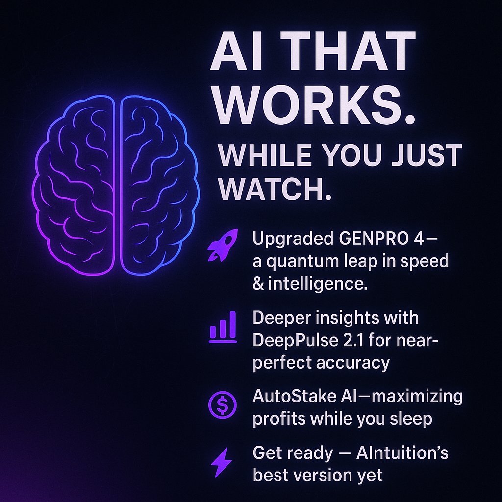🧠 AI that works. While you just watch.
We improve AIntuition every day — so you get the most out of it.
🚀 Upgraded algorithms: GENPRO 4 is now even faster and smarter.
📊 Improved analysis accuracy with the integration of DeepPulse 2.1.
💸 Increased profitability thanks to the