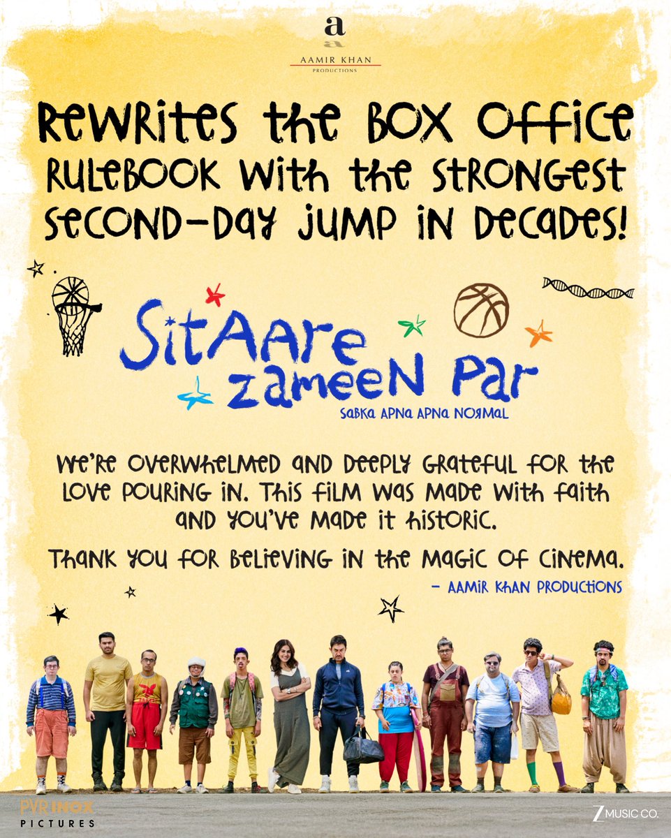 Aamir Khan Productions (@akppl_official) on Twitter photo You turned a story into a celebration.
Thank you for lifting our Sitaare to the skies. π
#SitaareZameenPar Out Now, In Theatres Only
π - linktr.ee/SZPTickets
<a href="/geneliad/">Genelia Deshmukh</a> <a href="/r_s_prasanna/">Prasanna RS</a> <a href="/DivyNidhiSharma/">Divy Nidhi Sharma</a> <a href="/aparna1502/">Aparna Purohit</a> <a href="/AroushDatta/">Aroush Datta</a> #GopiKrishnanVarma #VedantSharmaa #NamanMisra You turned a story into a celebration.
Thank you for lifting our Sitaare to the skies. π
#SitaareZameenPar Out Now, In Theatres Only
π - linktr.ee/SZPTickets
<a href="/geneliad/">Genelia Deshmukh</a> <a href="/r_s_prasanna/">Prasanna RS</a> <a href="/DivyNidhiSharma/">Divy Nidhi Sharma</a> <a href="/aparna1502/">Aparna Purohit</a> <a href="/AroushDatta/">Aroush Datta</a> #GopiKrishnanVarma #VedantSharmaa #NamanMisra