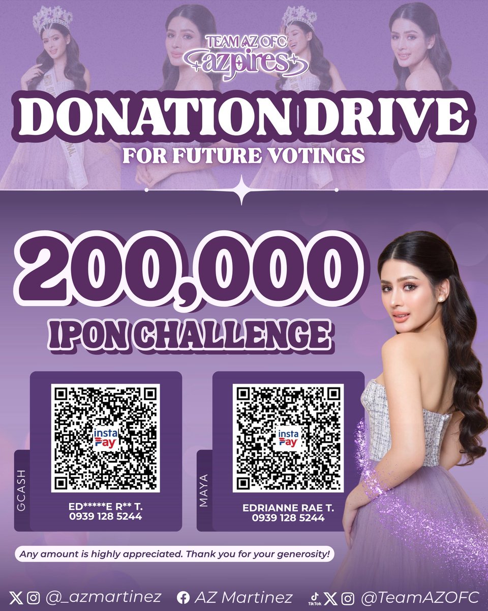 rivriviye's tweet photo. Calling all AzVer fam! Let’s move silently but powerfully.

Donate to any of these drives — any amount helps:
🌊 @retRIVERsOFC – ₱100k goal
☁️ @parakayriver – ₱6k goal
💜 @TeamAZOFC – 200:200
🧡 @TeamAzVerOFC – 110:110

RT. Support. Believe. 💜🧡 #TeamAzVer https://t.co/q4szhjKBEx
