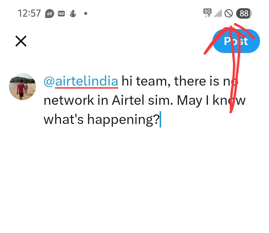ranuhul's tweet photo. @airtelindia hi team, there is no network in Airtel sim. I cannot call. Can't recive OTPs. May I know what's happening? https://t.co/9rJUfMGKAi
