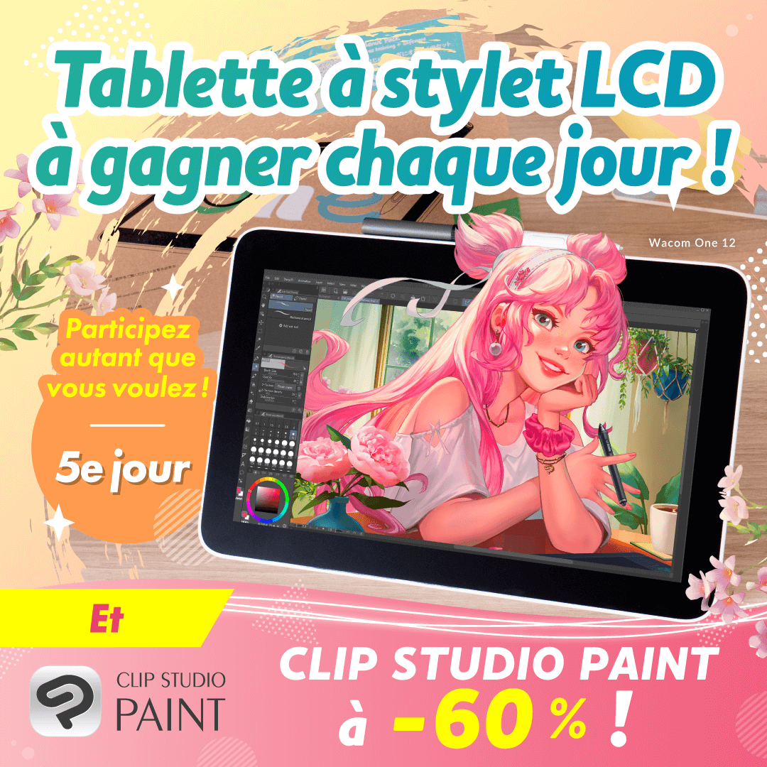 Une tablette à écran à gagner chaque jour !

Jour 5

Suivez &amp; repostez pour participer.
Participez sur X, Instagram et Facebook pour augmenter vos chances ! 
Jusqu'au 24/06, 8h00 (GMT).

clipstudio.net/promotion/give…