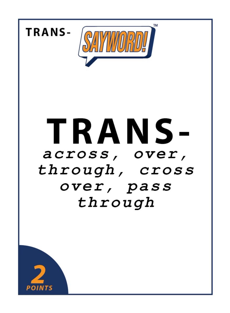 saywordgame's tweet image. 1) Comment with a word containing “TRANS-” meaning “ACROSS/ OVER/ THROUGH”. No Repeats!
2) Tag the next player. No tag-backs!
3) For a chance to win a free copy of SAYWORD! , like, follow, and repost! (Previous winners also eligible) #saywordsunday #giveaway #vocabulary…