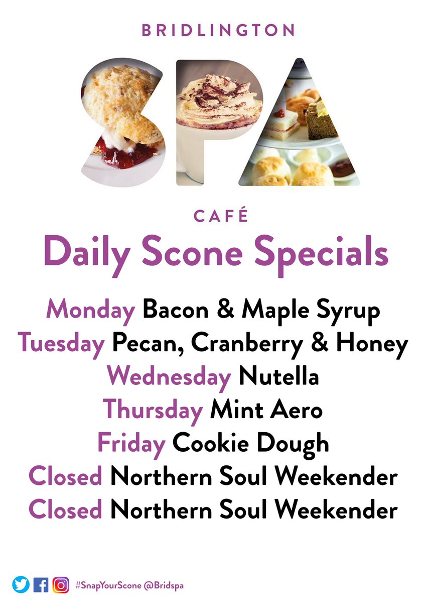 Bridlington Spa (@bridspa) on Twitter photo Here's our scones of the week! 
Please note that we are closed next weekend as we host the Northern Soul Weekender Here's our scones of the week! 
Please note that we are closed next weekend as we host the Northern Soul Weekender