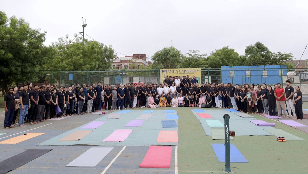 #AmityUniversityMadhyaPradesh celebrated the 11th International Day of Yoga. Students, faculty, and staff came together in the collective spirit of wellness, participating in a session of asanas, pranayama, and meditation led by expert trainers, including guests from Sahaj Yoga.