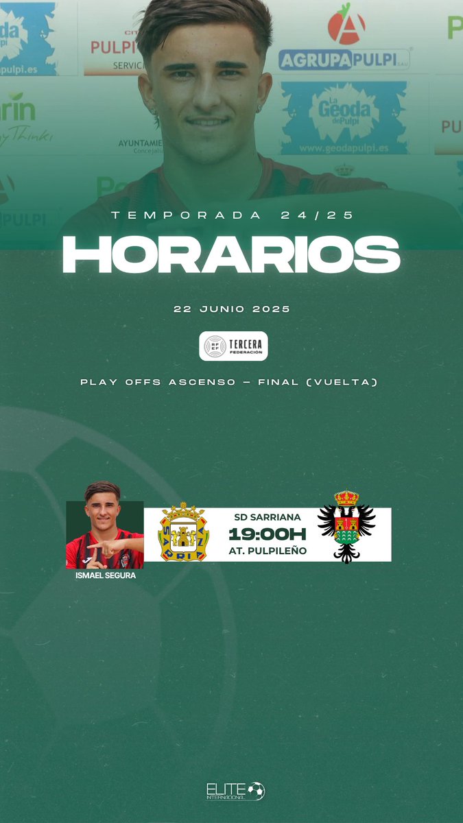 🕒 HORARIO ÉLITE ➡️ Domingo 22 de Junio #TerceraRFEF (PLAY OFFS ASCENSO) FINAL - VUELTA

💪🏼 A por todas Ismael 🚀

#JugadorElite