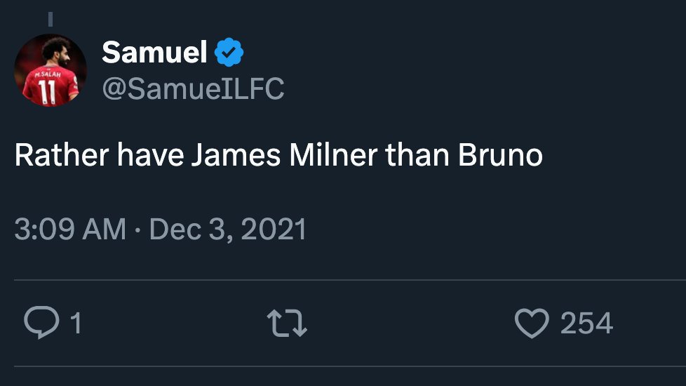 You've come a long way from being on your knees begging for Bruno Fernandes to sign for Liverpool. He signed for Manchester United, has been as good as any player in the Premier League since. Didn't take long for you to heel turn either.

Never speak ill of my Captain ever again.