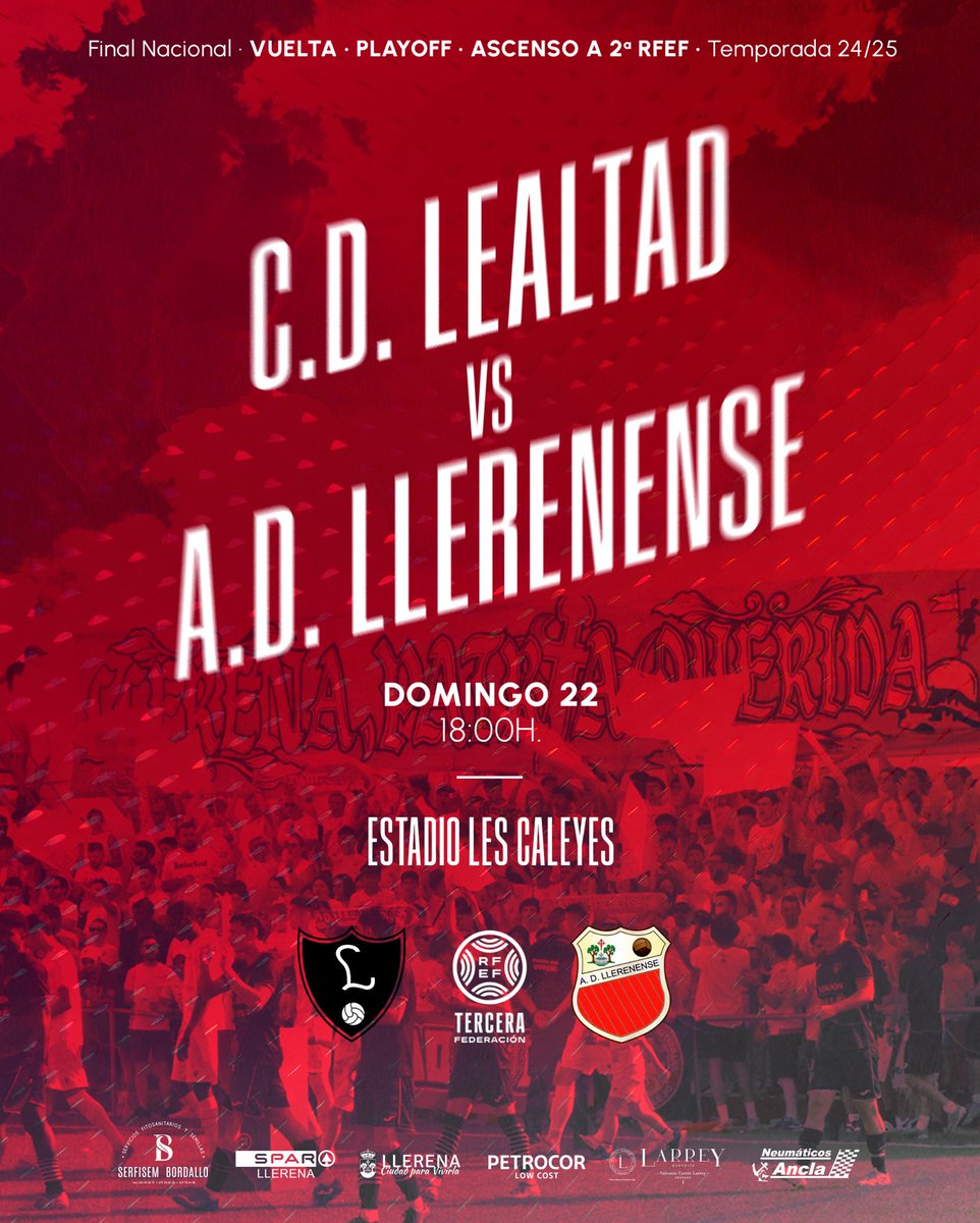 ¡DÍA DE 𝙋𝘼𝙍𝙏𝙄𝘿𝙊! 🤍❤️

🫡 Orgullo y coraje para conseguir el objetivo. 🎯 

⚽️ <a href="/CDLealtad/">Lealtad de Villaviciosa</a> <a href="/adllerenenseof/">A.D. LLERENENSE</a> 
⏱️ 18:00h.
🏟️ Estadio Les Caleyes
👨🏻‍⚖️ Joan Ander Azkuenaga

📍Villaviciosa ☁️ 18ºC

#LealtadLlerenense | #TerceraRFEF