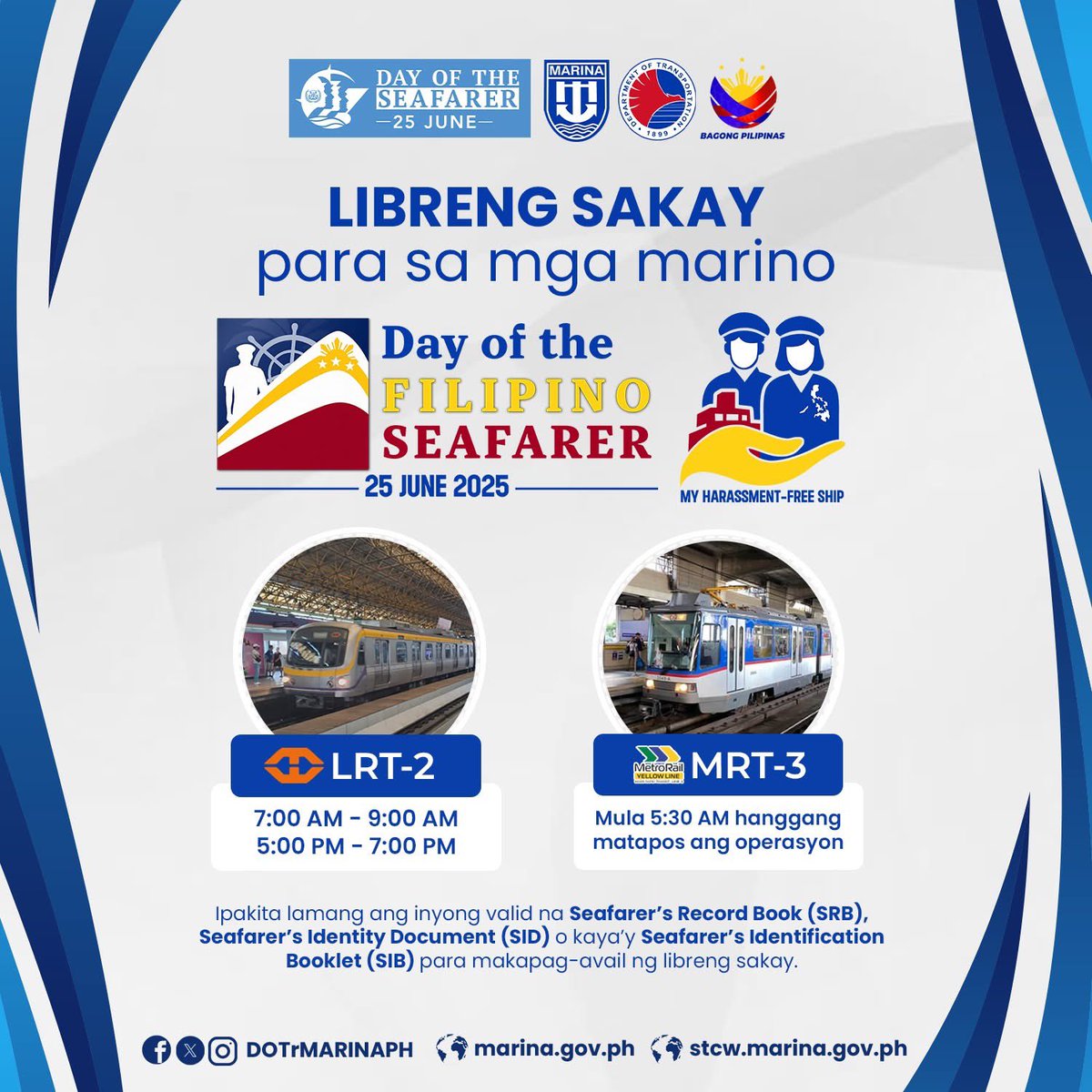 GOOD NEWS! Libreng sakay para sa mga marino sa 25 June 2025!