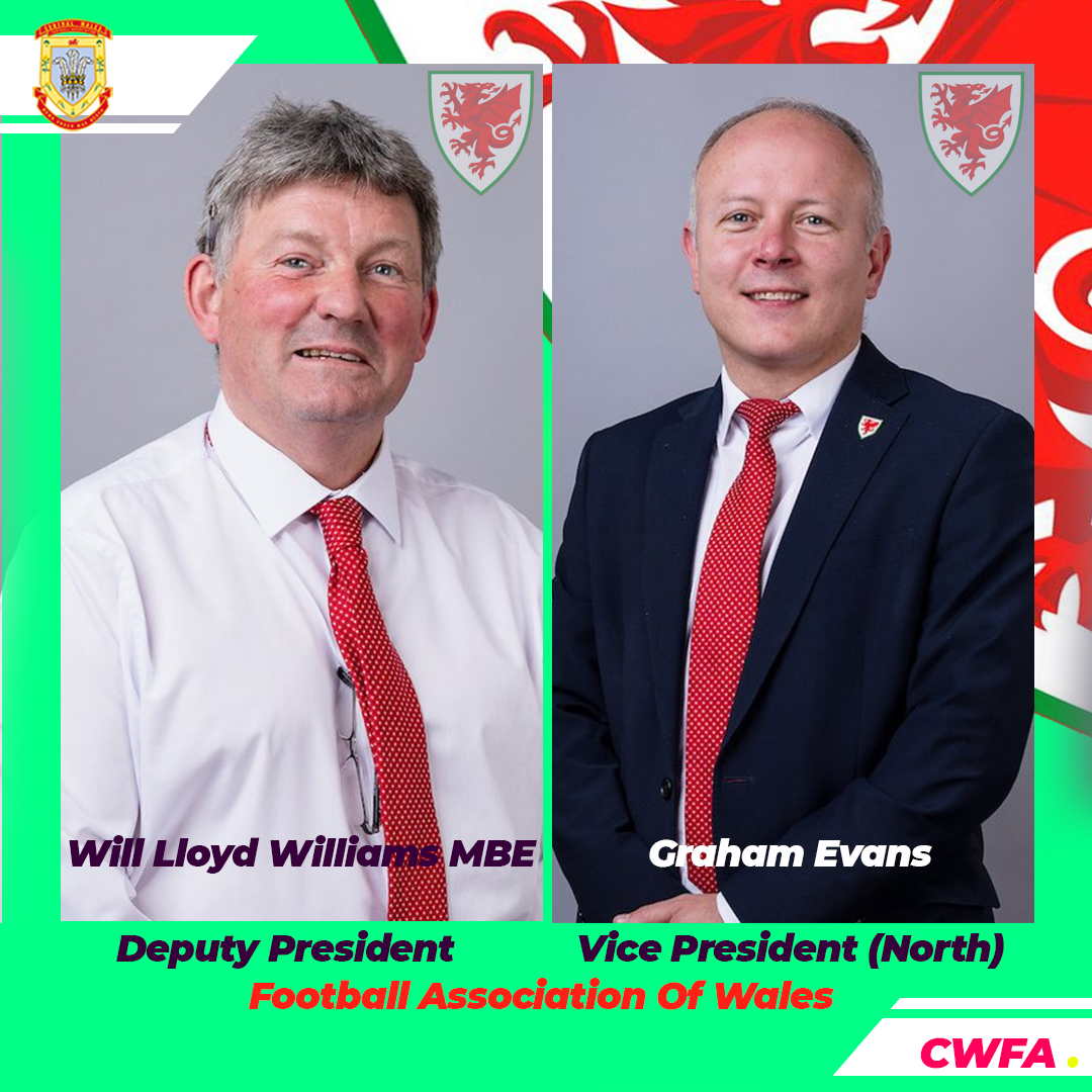 Massive congratulations to two #CWFA members who have been elected into <a href="/FAWales/">FA WALES</a> office. Will Lloyd Williams is the Association's new Deputy President and Graham Evans is the new Vice President (North). They start their 4 year term on August 1st 👏