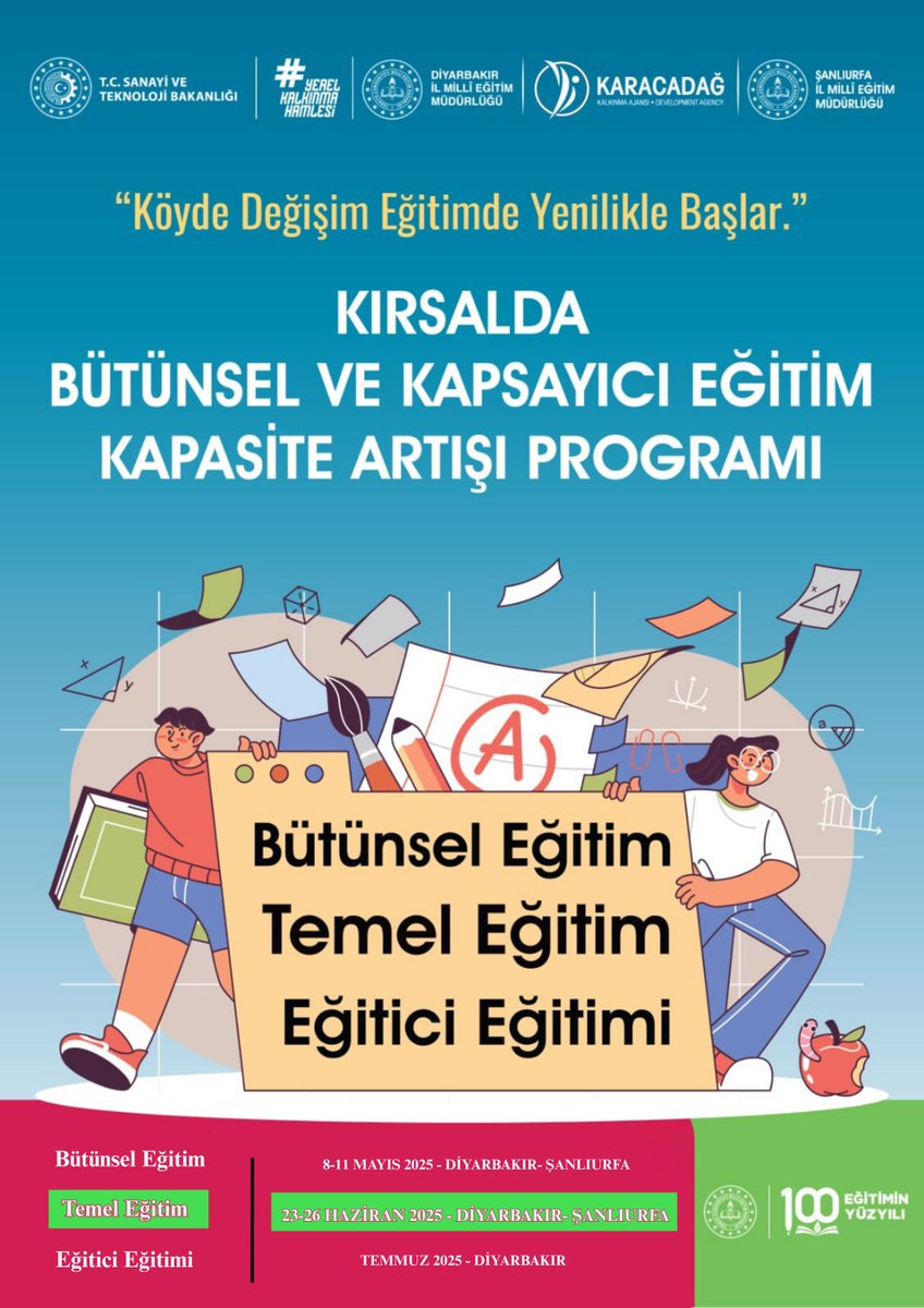 📚 İl Millî Eğitim Müdürlüğümüz, Karacadağ Kalkınma Ajansı ve Şanlıurfa İl Millî Eğitim Müdürlüğü iş birliğinde yürütülen “Kırsalda Bütünsel ve Kapsayıcı Eğitim Kapasite Artışı Programı”, 4 günlük Temel Eğitim programıyla devam ediyor.

👩🏫👨🏾‍🏫 “Köyde Değişim Eğitimde Yenilikle