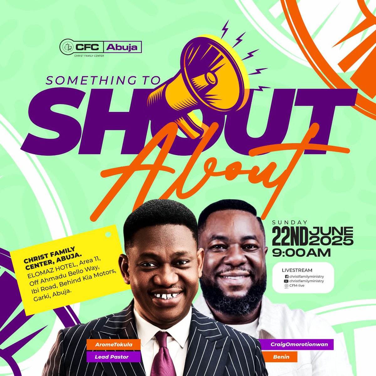 CFCAbuja's tweet image. Good morning and welcome to our "Shout" Service. 

We are so glad to have you with us. As we fellowship together, God's presence will be made manifest where you are in Jesus' Name. 

#PastorAromeTokula 
#ConnectToLife 
#CFCAbuja
#LoveIsKing