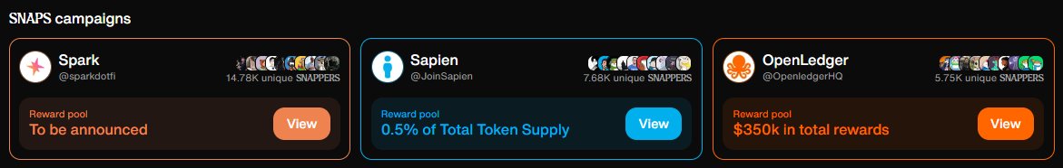 gCookie,

Grinding SNAPS like a degen champ, here’s my standing across 3 hot campaigns on <a href="/cookiedotfun/">Cookie DAO 🍪</a> 

1/ <a href="/sparkdotfi/">Spark</a> ($SPK)

- Current Rank: #715
- Making DeFi transparent with on chain reputation.
- $SPK holds steady despite the market SNAPS rewards end in 2 days.

2/