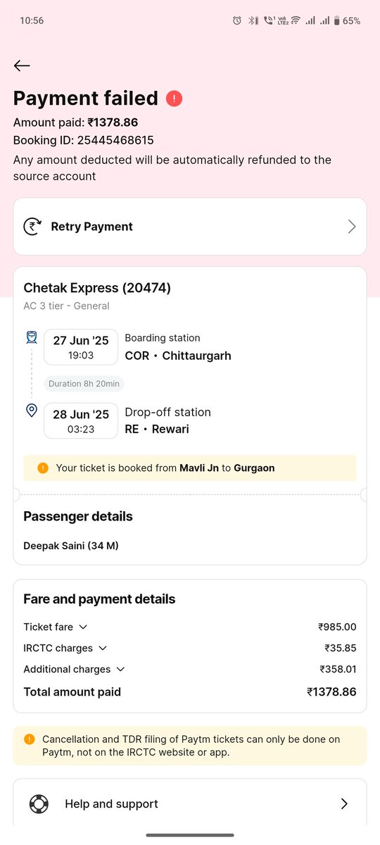 dDeepaksaini's tweet photo. @Paytmcare I've not received the refund till now https://t.co/PUZehTrBkE