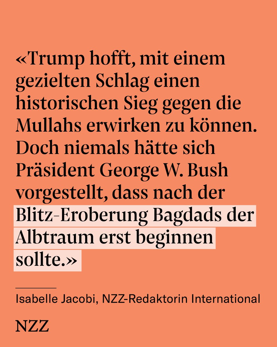 NZZ (@nzz) on Twitter photo 22 Jahre nach der Invasion in den Irak lassen sich die USA wieder auf ein kriegerisches Abenteuer im Nahen Osten ein. Das ist hochriskant.
Der Kommentar von <a href="/jacobiis/">Isabelle Jacobi</a>: trib.al/zm54Quu 22 Jahre nach der Invasion in den Irak lassen sich die USA wieder auf ein kriegerisches Abenteuer im Nahen Osten ein. Das ist hochriskant.
Der Kommentar von <a href="/jacobiis/">Isabelle Jacobi</a>: trib.al/zm54Quu