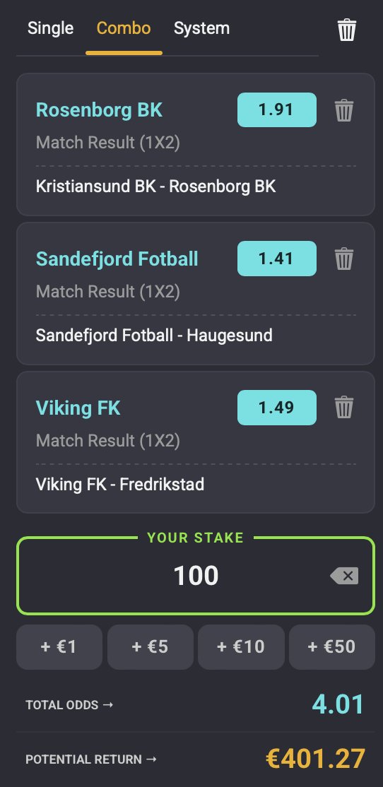🇳🇴⚽️We're going with a triple for Sunday's #Eliteserien round 🙌 Wins for ⚪️⚫️Rosenborg, 🔵Viking and 🔵🔴Sandefjord #Odds #Coolbet