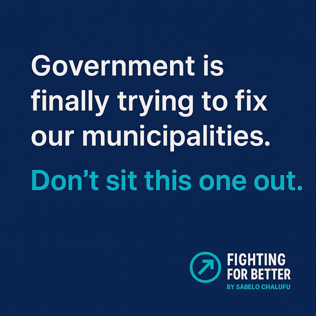 SabeloChalufu's tweet photo. Happy Sunday, Bahlali.
What if our municipalities actually worked? Well, gov is rewriting the rules of the Local Government system. You have a seat at the table.
Now you must play your part. 🫵🏾🤨
A short 🧵…
1/7
#BetterMunicipalities #FixLocalGov #COGTA #SouthAfrica https://t.co/zZn7TKMUvY