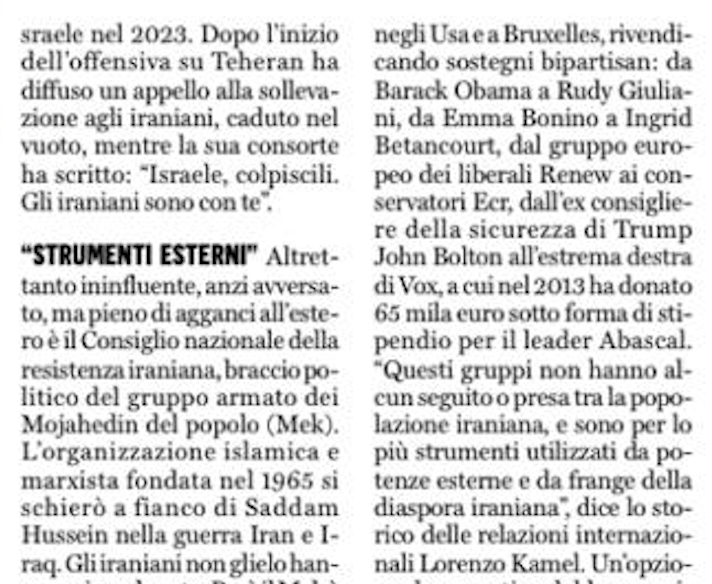 Lorenzo Kamel (@lorenzokamel) on Twitter photo in questa intervista di oggi con Riccardo Antoniucci/<a href="/fattoquotidiano/">Il Fatto Quotidiano</a> ho parlato di MEK (che si macchiò di attentati in Iran e legò il proprio destino a quello di Saddam Hussein) e di altri gruppi che Washington e alleati vogliono imporre agli iraniani.
ilfattoquotidiano.it/in-edicola/art… in questa intervista di oggi con Riccardo Antoniucci/<a href="/fattoquotidiano/">Il Fatto Quotidiano</a> ho parlato di MEK (che si macchiò di attentati in Iran e legò il proprio destino a quello di Saddam Hussein) e di altri gruppi che Washington e alleati vogliono imporre agli iraniani.
ilfattoquotidiano.it/in-edicola/art…
